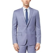 DKNY Mens Solid Color Two Button Blazer Jacket, Blue, 40 Long